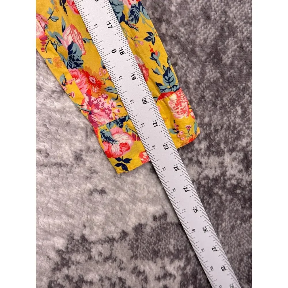 J Crew Top 0 Womens Liberty London Yellow Floral Cotton Pleated Popover Blouse
